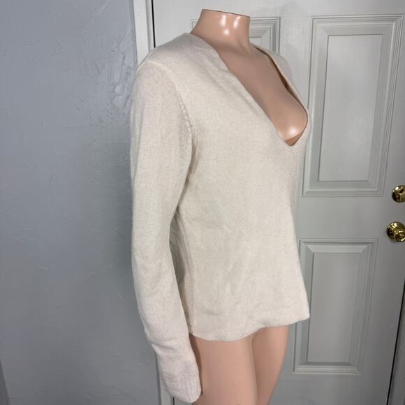 James Perse Knit Cashmere Sweater Women's 3 V neck Cream Long Sleeve Career S3-1 - Picture 4 of 6
